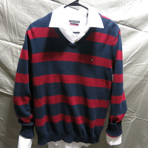 Tommy Hilfiger Striped V-Neck Sweater (Medium)